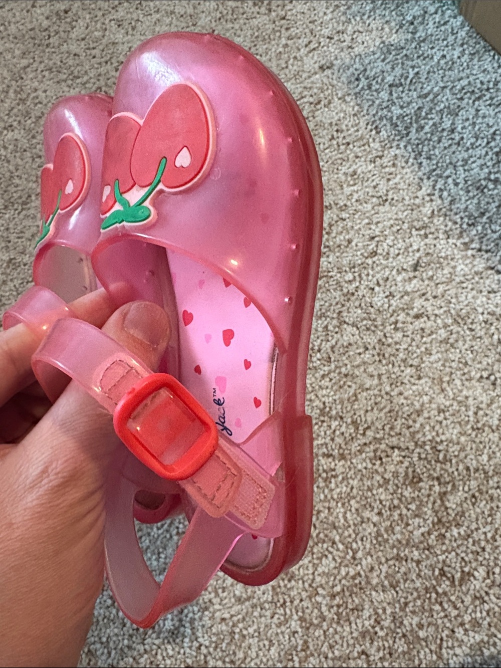 Cat & Jack Pink Jelly Sandals with Cherry Appliqués size 9 toddler girls - Picture 3 of 5